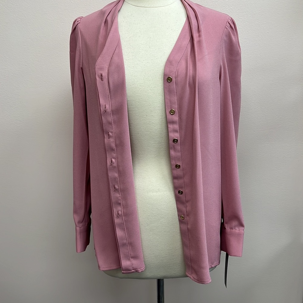 Tahari Long Sleeve Button Down Blouse in Makeup Pink - Picture 5 of 9